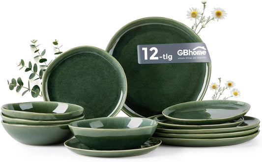 AmorArc Ceramic Dinnerware Sets,Handmade Reactive Glaze Stoneware Plates and Bowls Set,Highly Chip and Crack Resistant | Dishwasher & Microwave Safe Dishes Set,Service for 8 (24pc)