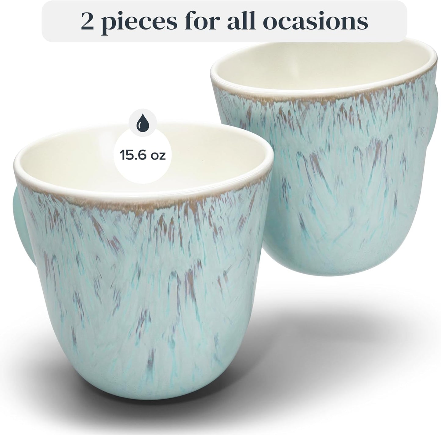 Stoneware Coffee Mugs Set of 2, Stylish Coffee Mug Set modern beige-blue, 14.5 Oz Coffee Cups Ceramic, Dishwasher and Microwave Safe Mug, Solid Ceramic Mug, Mediteran Coffee Cup Set, Large