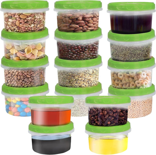 8 Ounce reuseable small plastic freezer storage container jars with screw lid for food snacks lunch(16Pcs, Green)