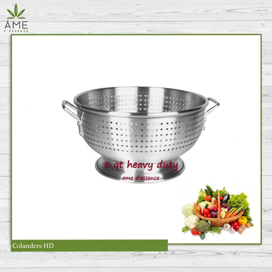 (8-QT) Aluminum Colander with Handles and Base Heavy Duty Commercial Grade
