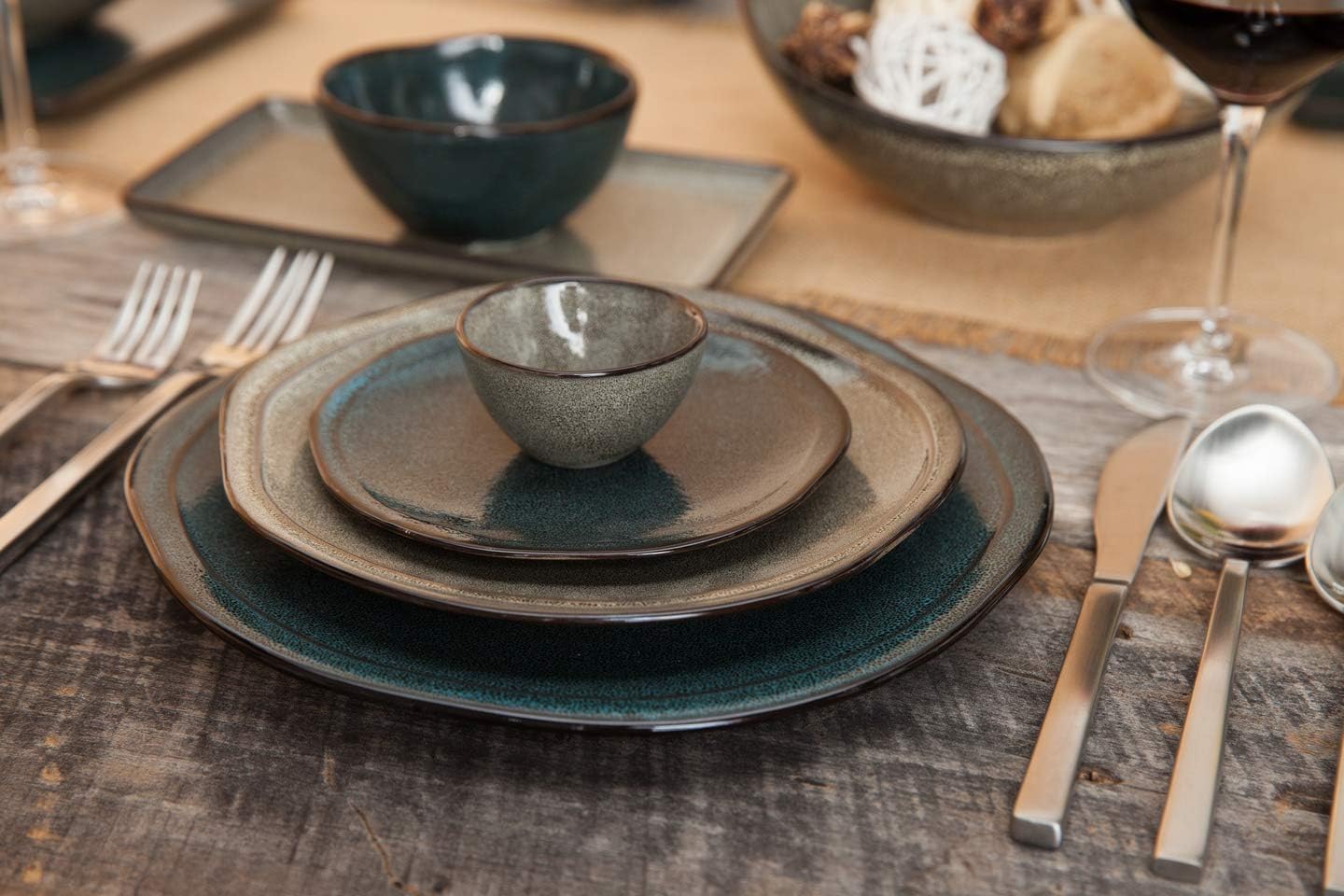 D&V 3 Piece Stōn Porcelain Dinnerware Oval Serving Bowl, 12.25" x 6.5", Twilight