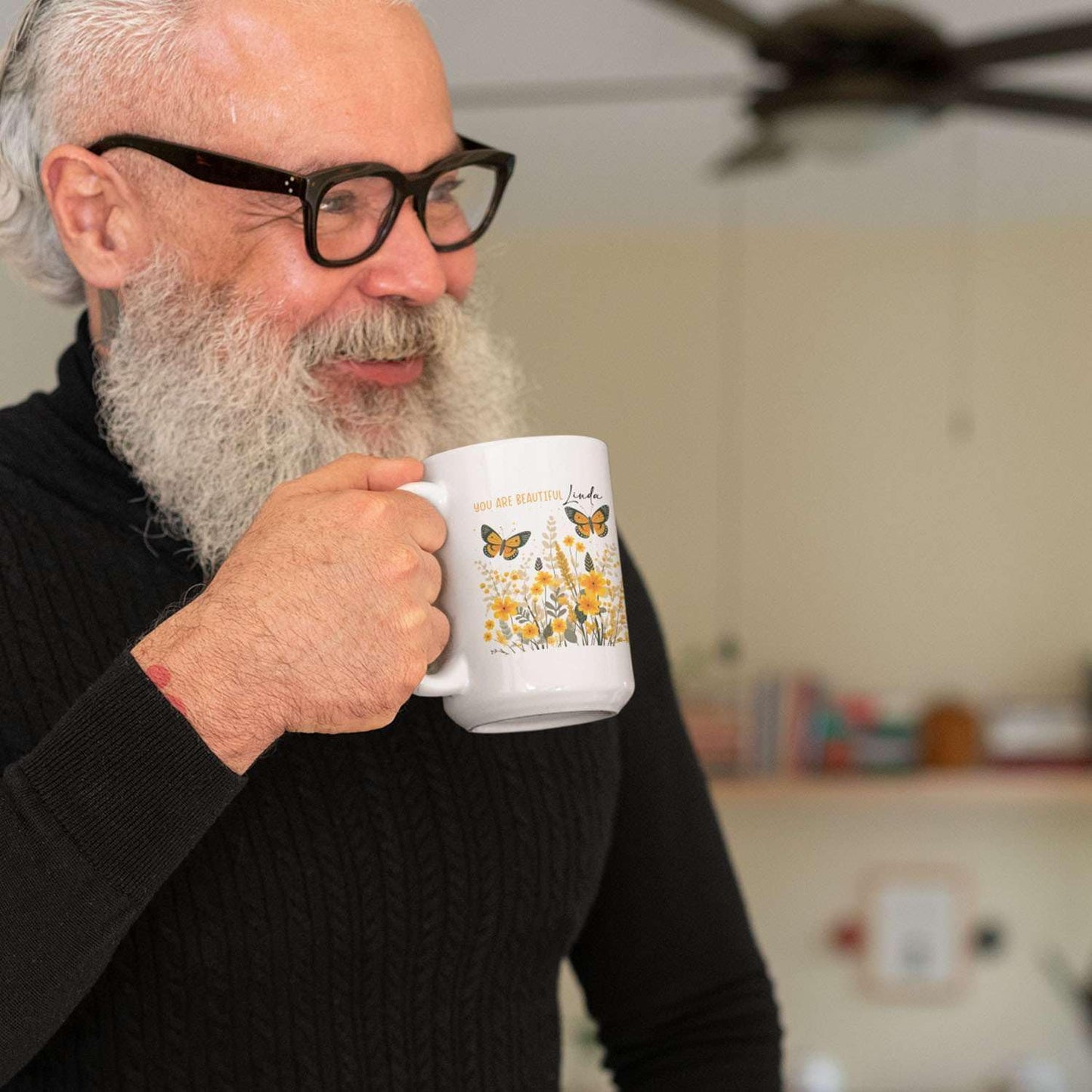 Novelty Customized You Are Beautiful Travel Mugs, Custom Unique Ceramic Cup With Lovely Butterfly And Flowers 11oz 15oz, Personalized Name On Animal Mug Presents On Graduation