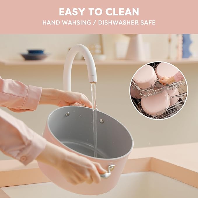 CIARRA Nonstick Dutch Oven with Lid, 6.2 QT Ceramic Dutch Oven with Dual Handles, Non Toxic, PTFE & PFOA Free, Oven Safe & Compatible with All Stovetops, Pink