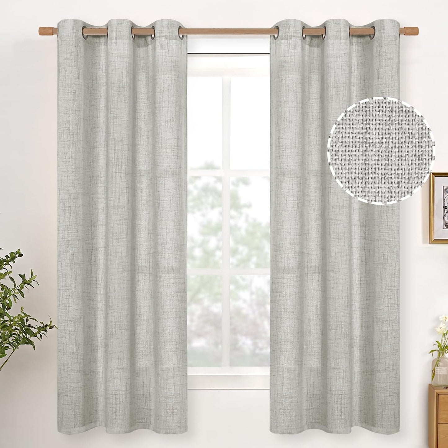 YoungsTex Light Grey Linen Curtains 63 Inches Length for Living Room, Light Filtering Bronze Grommet Textured Window Drapes for Bedroom Dining Room, 2 Panels, 42 X 63 Inch