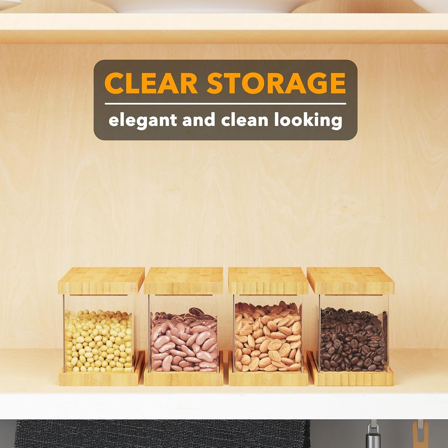 SpaceAid Bamboo Food Storage Container - Airtight Cereal Containers with Lids, Kitchen Cereal Canisters Pantry Organizers and Storage for Rice, Flour, Coffee, Snack, Extra Small 2 Pack