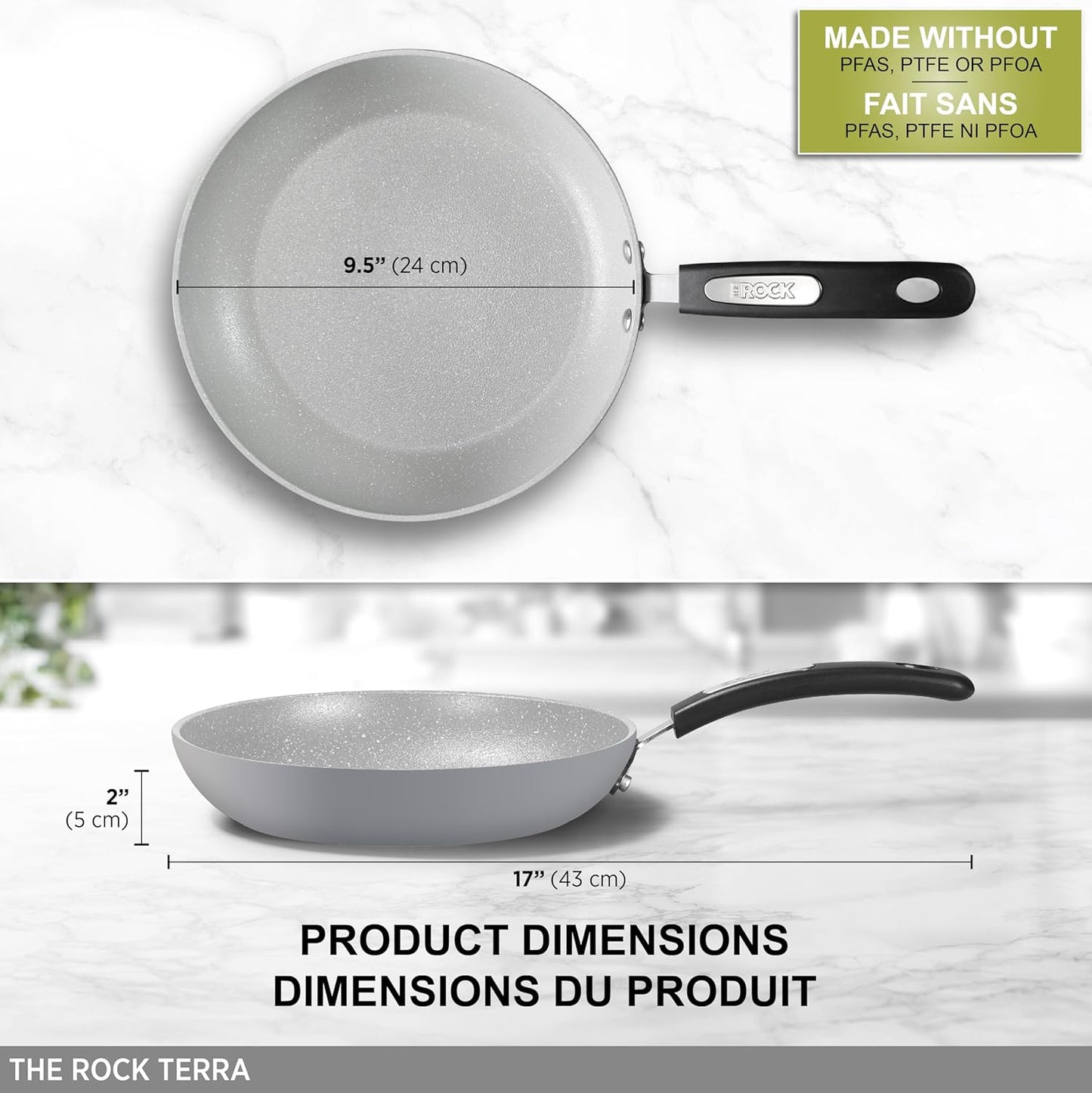 Starfrit The Rock TERRA 24cm (9,5'') Ceramic Non-Stick Fry Pan - Thick Aluminium Base - PFOA Free - Easy to Clean - Grey