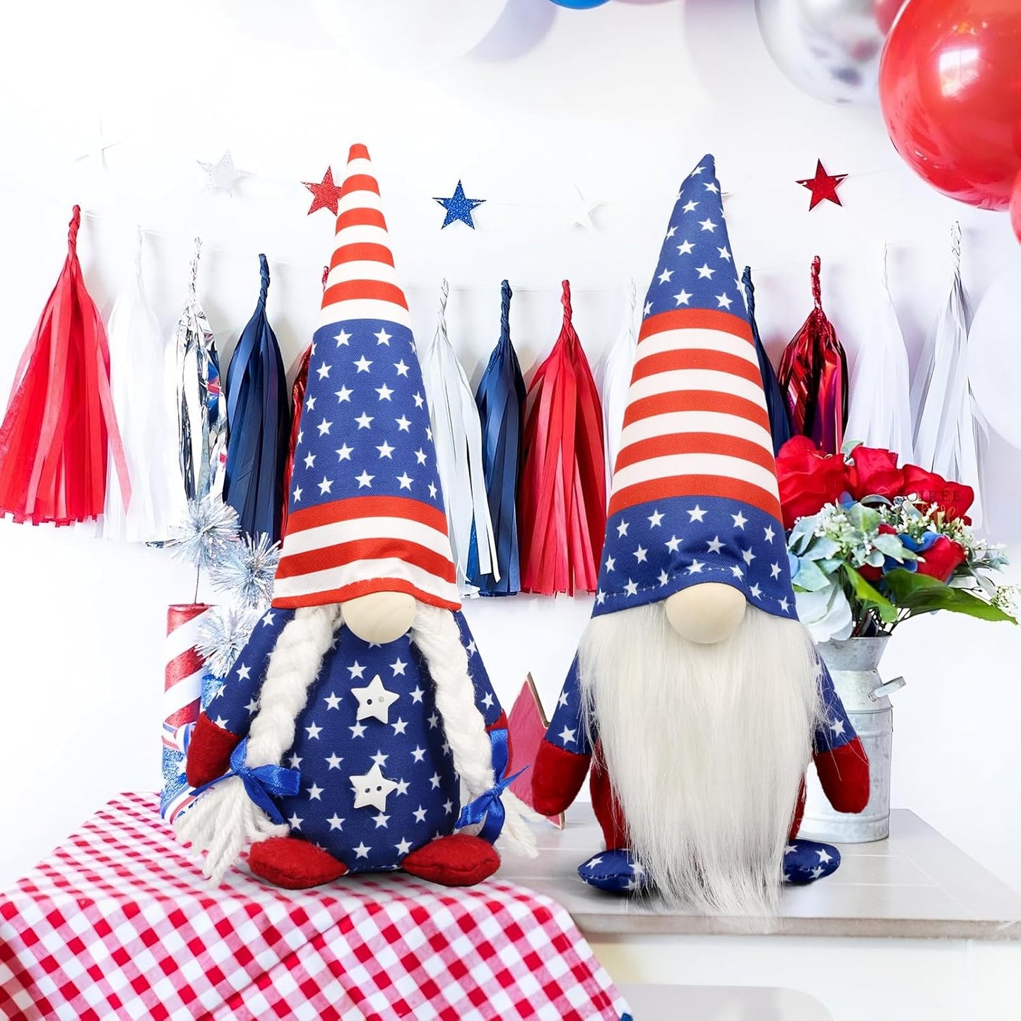 4th of July Decorations - Memorial Day Decorations - Patriotic Plush Gnomes for Home - Fourth of July for Office Desk Decor, Indoor - Red White Blue Gnome Figurines Decor for Independence Labor Day