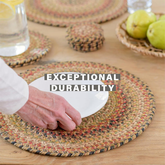 Homespice Kingston Premium Jute Braided Placemat Set of 4-10x15 Rectangular Multi Color Reversible, Natural Jute Yarn Rustic, Country, Primitive, Farmhouse Style