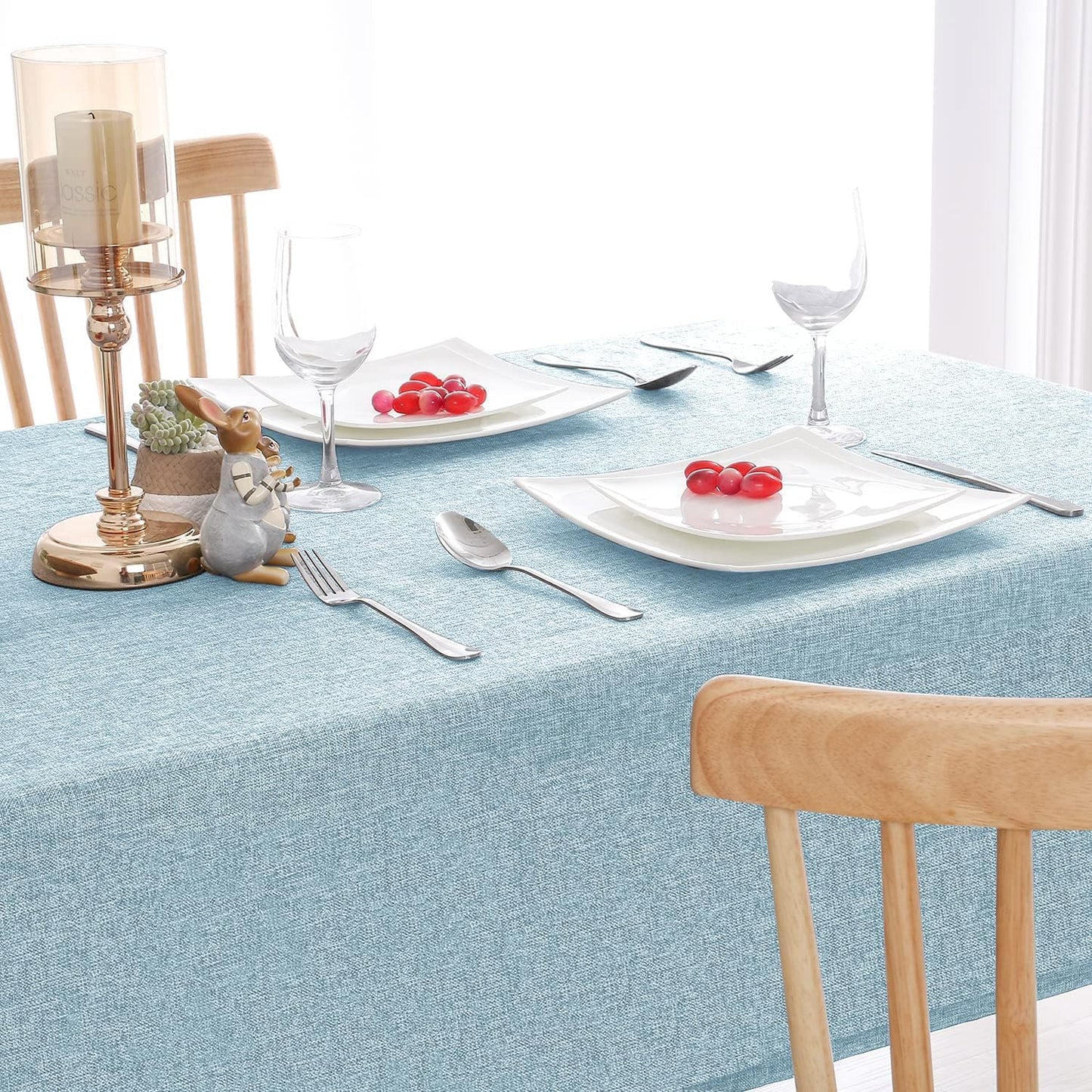 Hiasan Faux Linen Rectangle Tablecloth - Wrinkle and Stain Resistant Washable Table Cloth for Kitchen Dining Room Holiday Table Cover for Dinner, Lux Slate Blue, 52 x 70 Inch