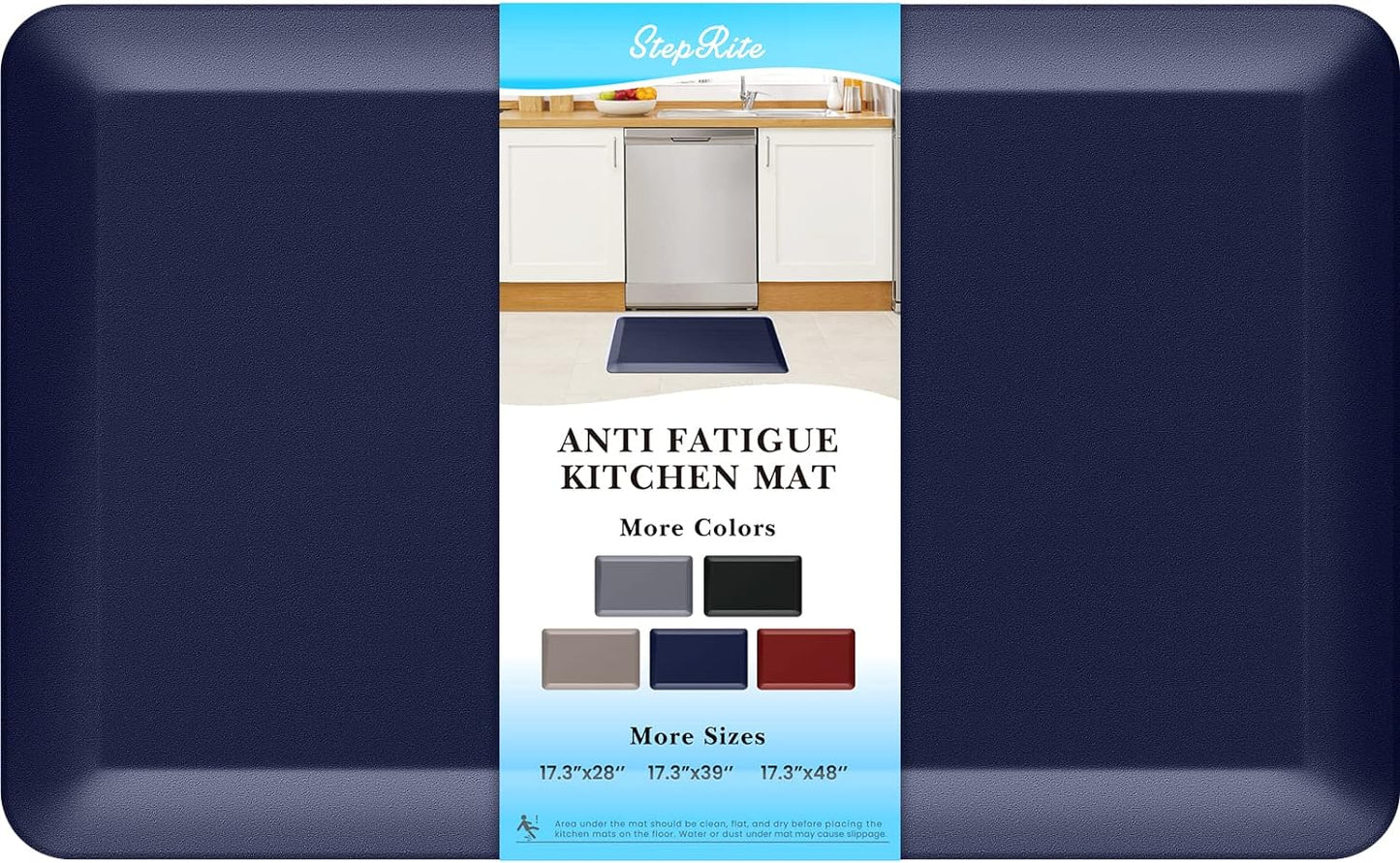 StepRite 4/5 Inch Thick Kitchen Mat Anti Fatigue Mat Kitchen Rugs Kitchen Decor Non-Slip, Stain Resistant, Waterproof Kitchen Mats Desk Mat for Kitchen, Office, Workshop, Blue, 17'' x 28''