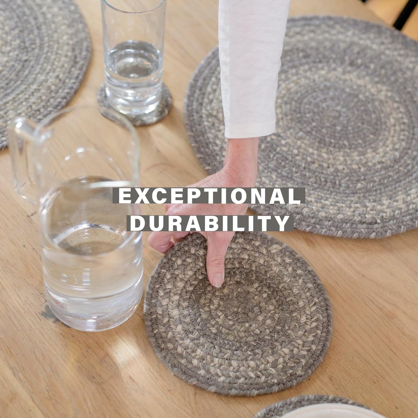 Homespice Grey Cloud Jute Braided Long Table Runner, Country Farmhouse Decor, Grey Rectangle 11x36 - Rich Colors, Easy to Clean, Durable and Protects Furniture