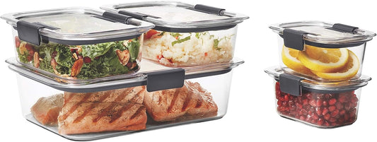 Rubbermaid Brilliance Food Storage Containers, Set of 5 (10 Pieces), BPA-Free, Leak-Proof, Clear