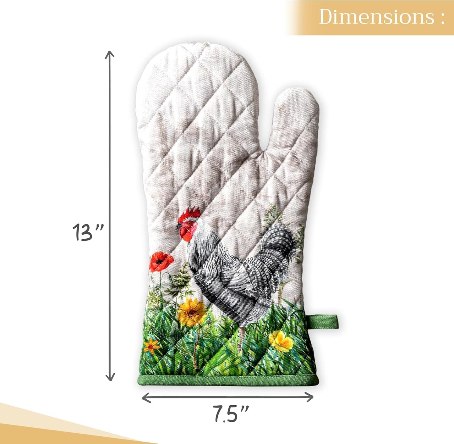 Maison d' Hermine Oven Gloves 100% Cotton Oven Mitt 7" x 13" with Loop Heat Resistant, BBQ, Cooking Gloves, Baking, Grilling, Kitchen, Handling Hot Pans Spring/Summer (Pack of 1, Basse Cour)
