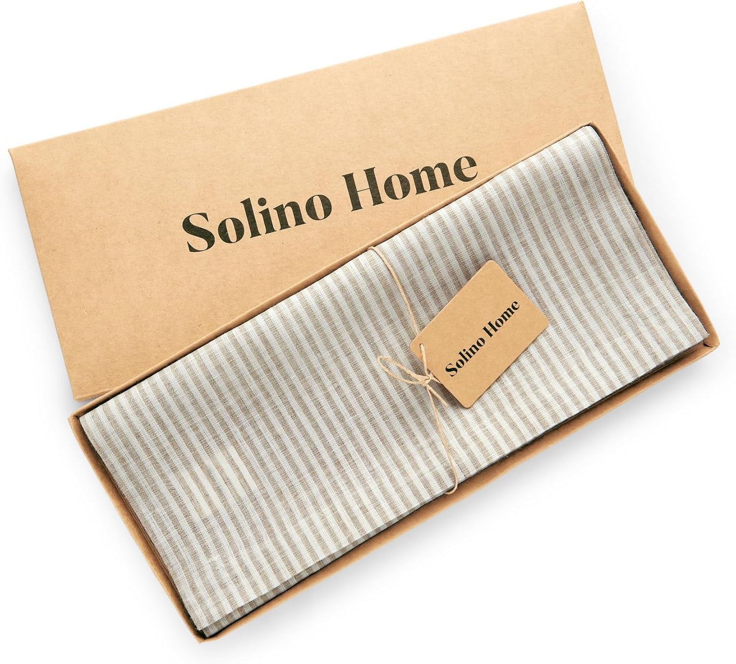 Solino Home Linen Table Runner 108 Inches Long - Narrow Stripe, 100% Pure Linen Natural and White Table Runner 14 x 108 Inch for Dining, Fall, Autumn, Thanksgiving, Christmas