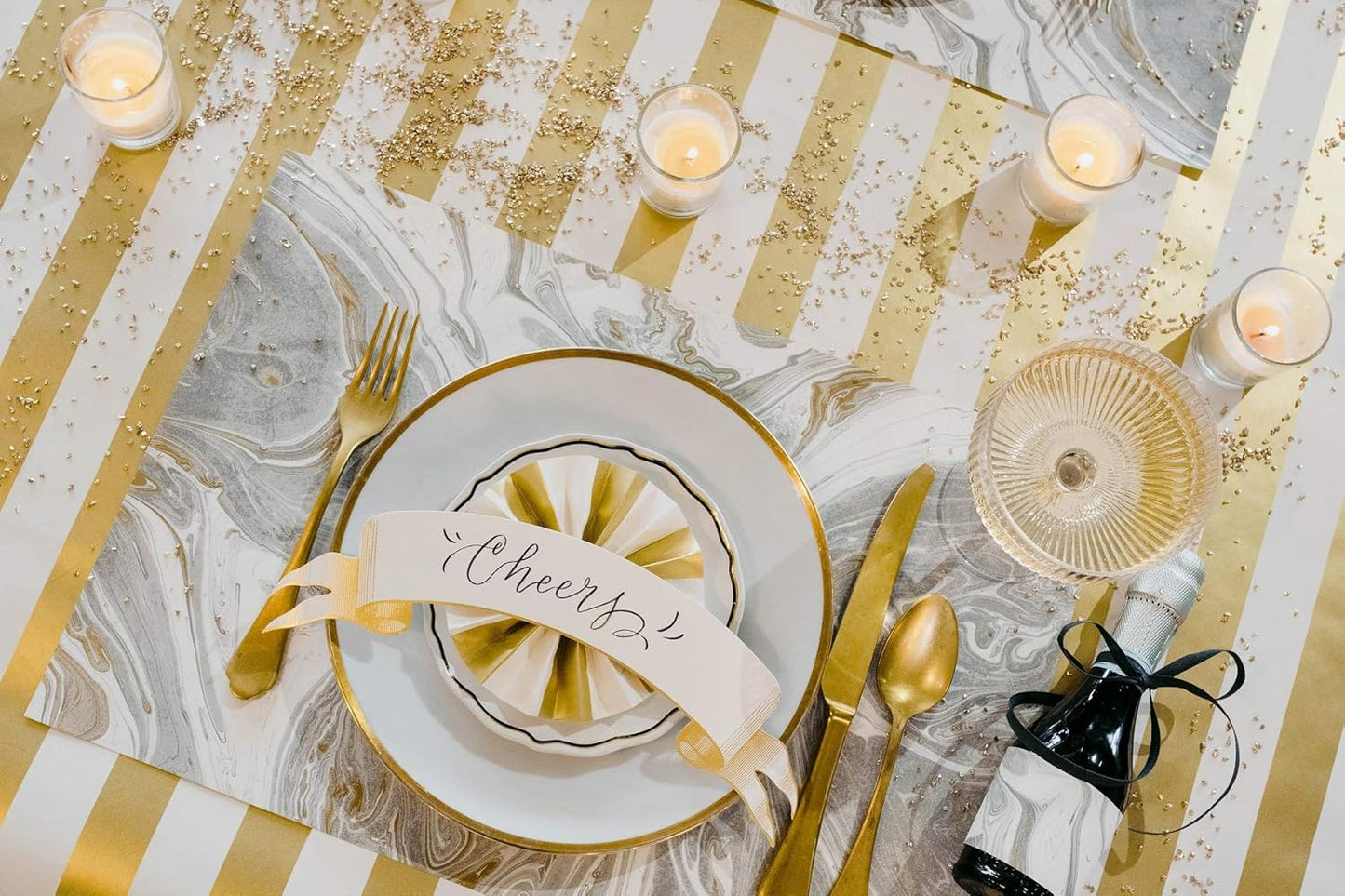 Striped Table Runner - Gold Paper Table Runner for Patries or Weddings - American Made