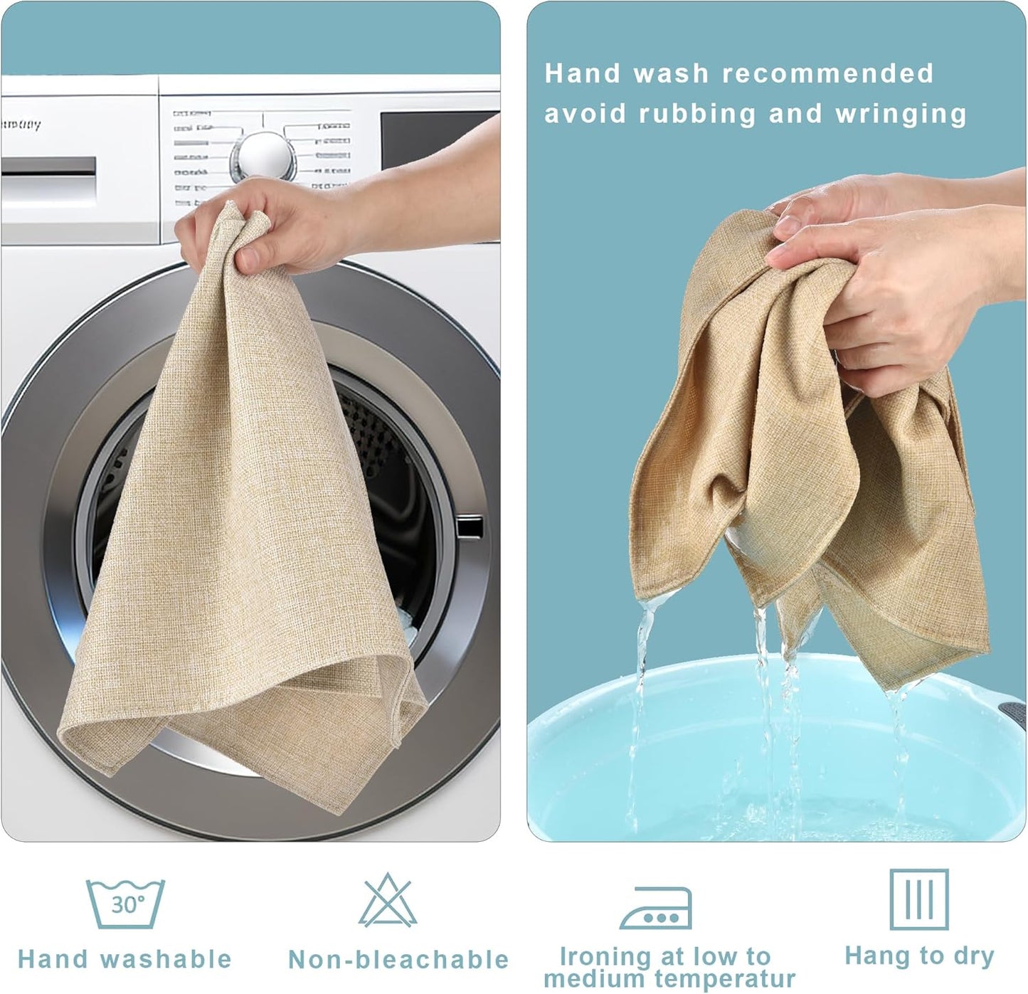 SLKQG Linen-Look Placemats Set of 6, Heat Resistant & Machine Washable Double-Layered Cloth Placemats for Dining Table, Indoor/Outdoor Use, Wrinkle-Free and Non-Slip Kitchen Table Mats (6, Beige)