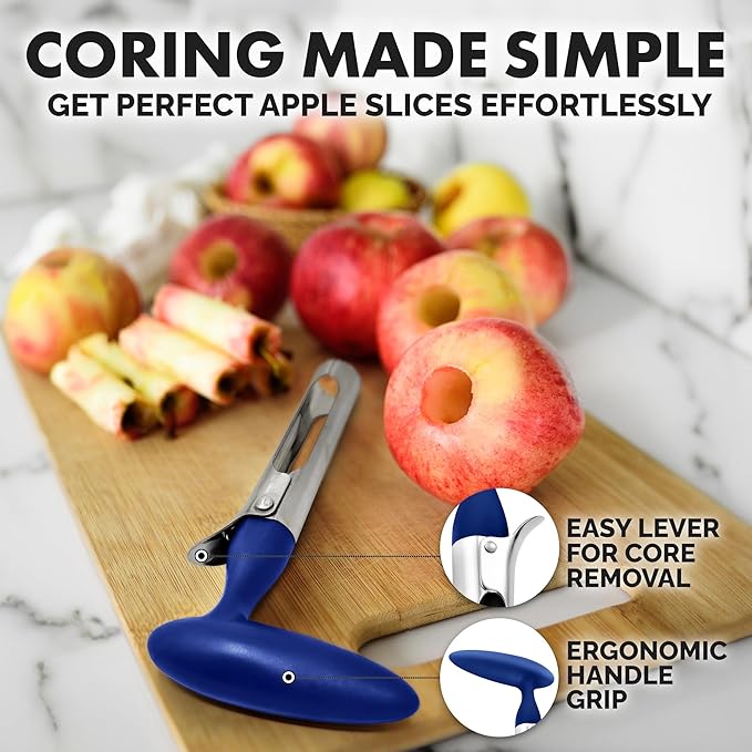 Zulay Kitchen Premium Apple Corer Tool - Ultra Sharp, Stainless Steel, Serrated Blades for Easy Coring - Easy to Use & Clean, Durable Apple Corer Remover for Baking Apples & More - Dark Blue