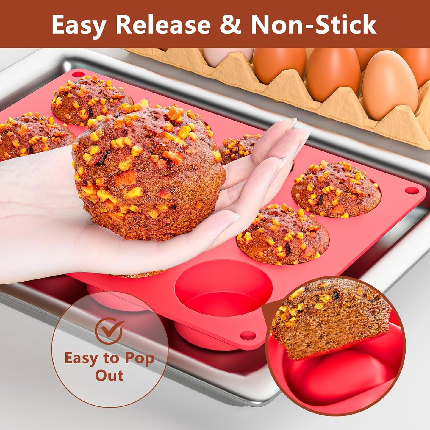 2 Inch Round MuffinPan,3 Pcs 12 Cups Egg Bites Silicone Mold,Cupcake Pan Molds For Baking English Muffins and Egg Bites,Cookies,Whoopie Pies,Mini Cakes,Biscuits,Buns