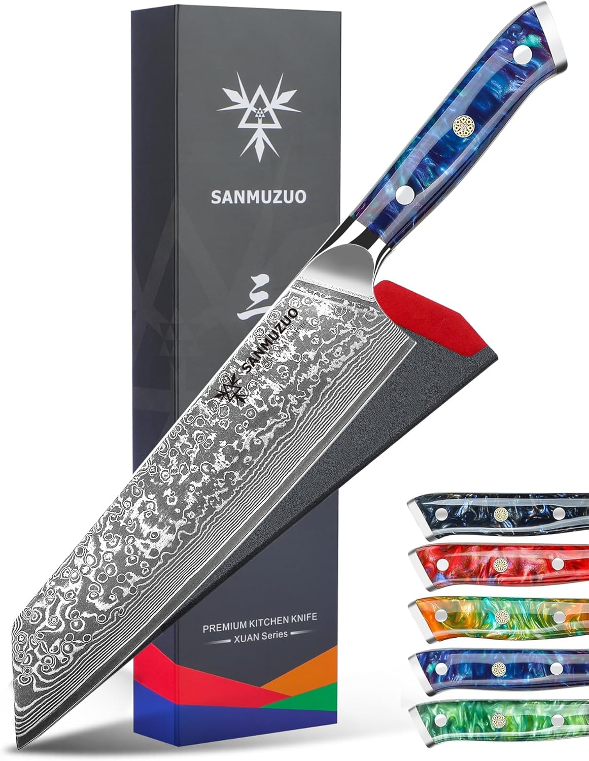 8.5 inch Kiritsuke Kitchen Chef Knife - 67 Layers Damascus Steel & Resin Handle - Xuan Series(Sapphire Blue)