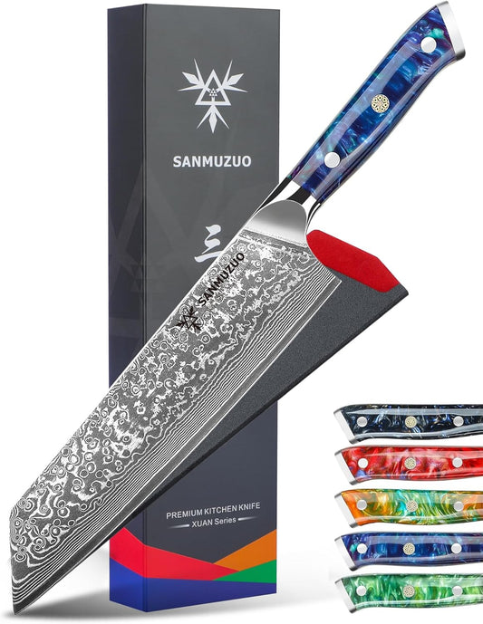 8.5 inch Kiritsuke Kitchen Chef Knife - 67 Layers Damascus Steel & Resin Handle - Xuan Series(Sapphire Blue)