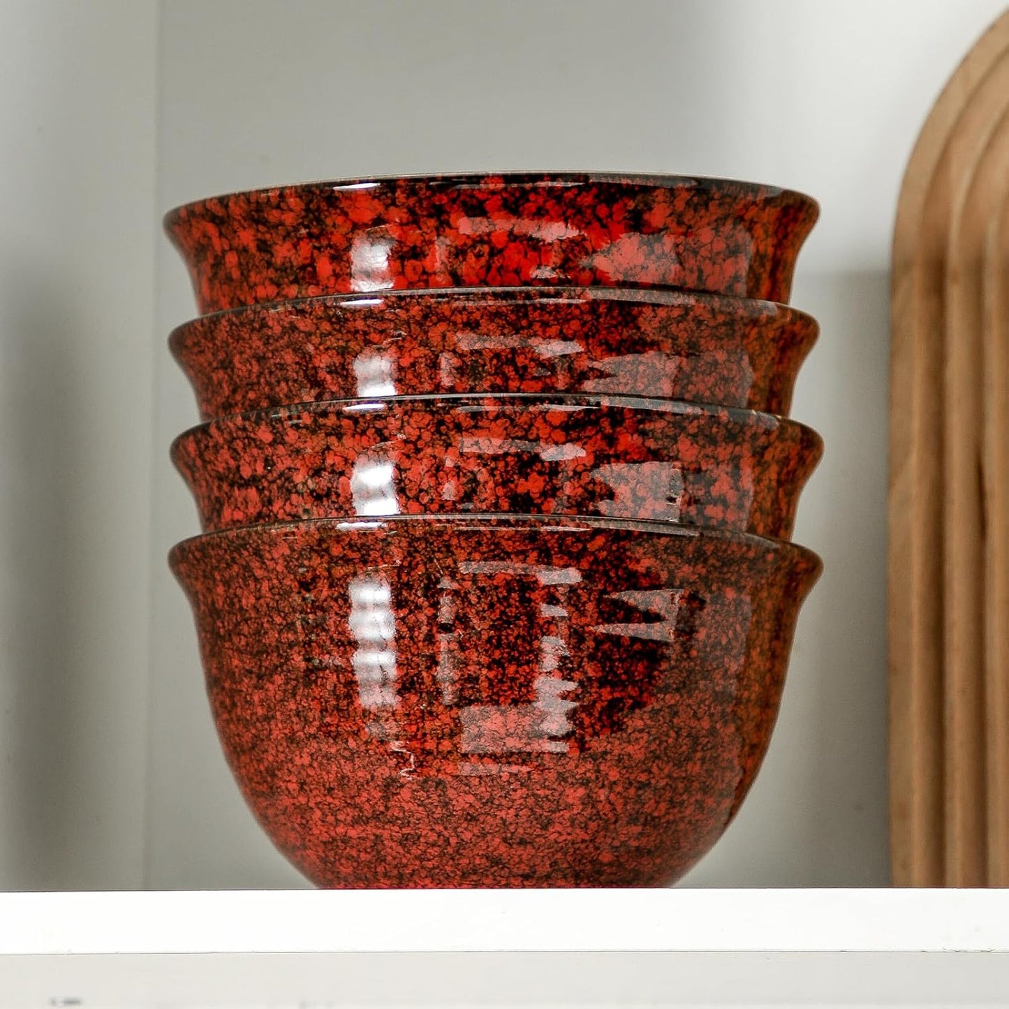 Hasense Ceramic Soup Bowls, 40 Oz Serving Bowls Set of 4, Cereal Bowls, Salad Bowls for Pasta Soup Popcorn, Dishwasher & Microwave Safe, Christmas Thanksgiving Gifts, Red