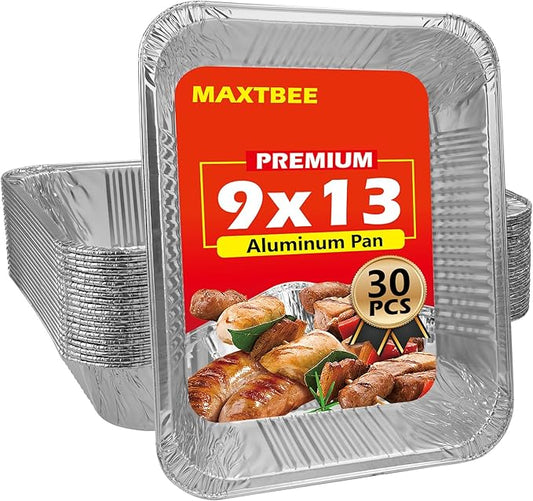 9x13 Aluminum Foil Pans, 30 Pack Disposable Trays Half Size Heavy Duty Tin Pans Deep Food Containers For Cooking, Meal Prep, Baking, Roasting, Chafing, Heating or Steam Table
