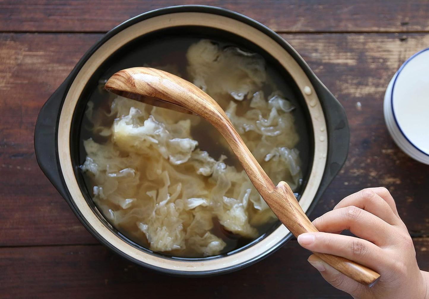 Wooden Spoons for Cooking, 3Pcs Wooden Ladle for Soup, Non-Stick Wooden Spoon, Natural Teak Wood Cooking Spoons, Kitchen Utensils set