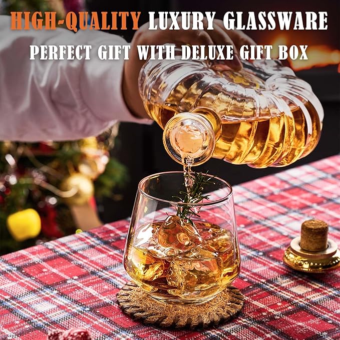 JBHO Premium Whiskey Glasses for Men - Set of 6-12 Oz Scotch Glasses - Old Fashioned Non-Lead Crystal Glass - Gift-Box Idea for Scotch Lovers/Glassware for Bourbon/Rum glasses/Bar Cocktail Glasses