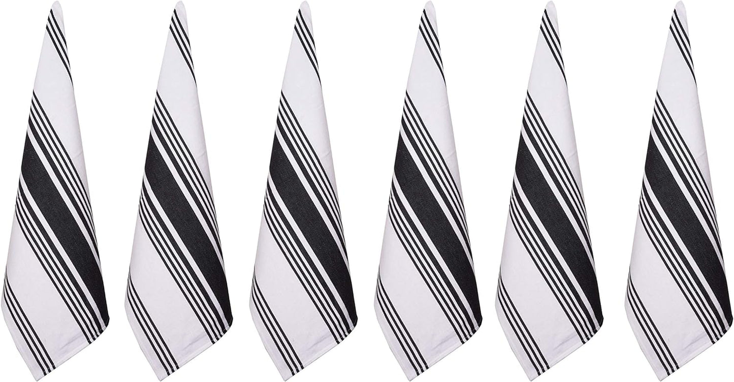 Urban Villa Kitchen Towels 100% Cotton Pack of 6, Highly Absorbent Quick Drying Super Soft Premium Dish Towels for Kitchen with Hanging Loop Hand & Tea Towels - 20x30 Inch, (Black & White, Striped)