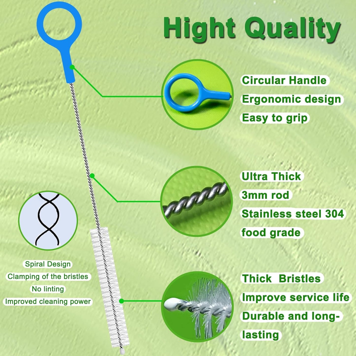 Straw Cleaner Brush 10 Inch, Straw Brush Cleaning with Big Circular Handle for Cleaning Stanley Tumbler, Water Bottle, Reusable Straws, Test Tubes, Sippy Cups, Various Teapots Kettles 6-Pack