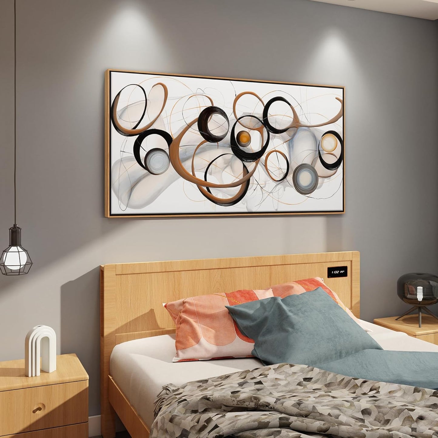 Framed Wall Art Living Room Wall Decor Framed Abstract Canvas Wall Art Bedroom Wall Decor Above Bed Office Decorations for Work Modern Artwork 24×48IN Wood Frame