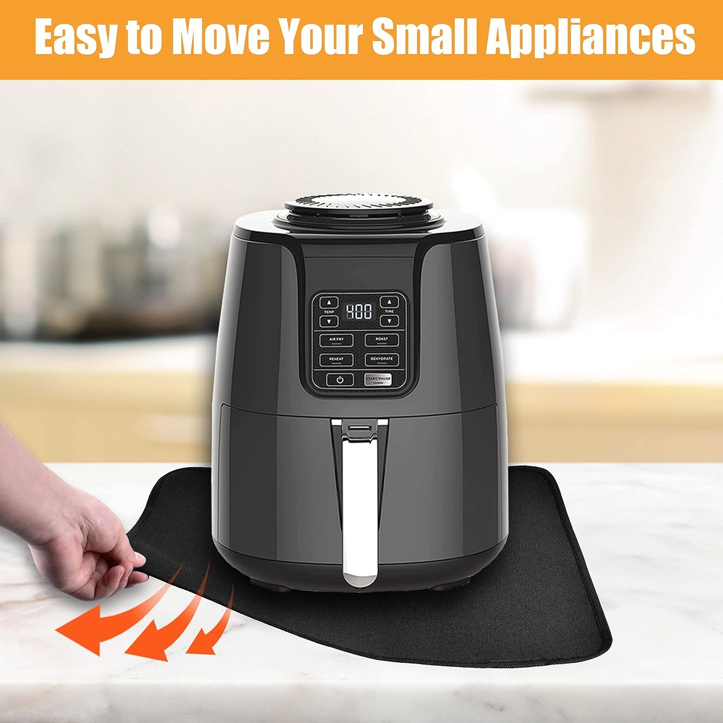 Air Fryer Mat for Air Fryer, 24 x 31in Heat Resistant Mat for Countertop, Fireproof Silicone Countertop Protector Appliance Slider Mat for Air Fryer, Coffee Maker, Toaster, Oven (Black)