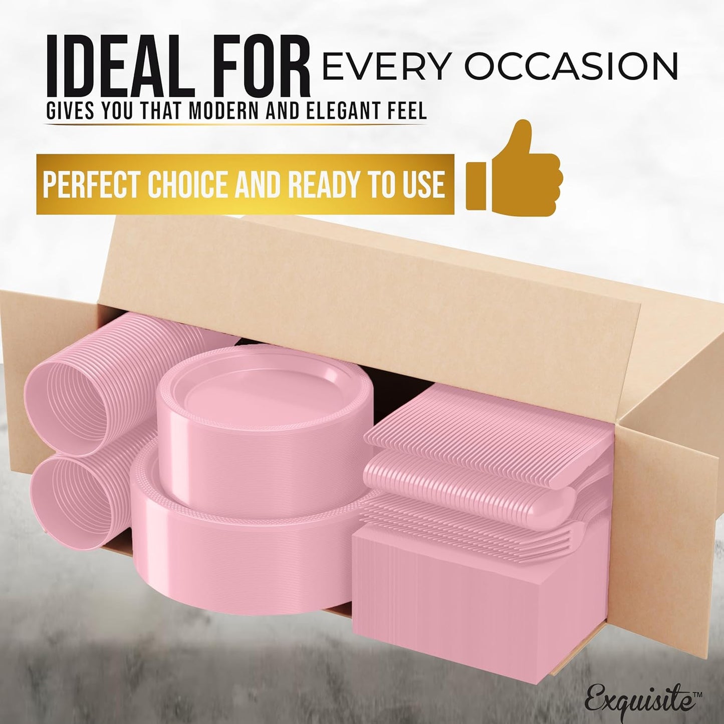 Party Solids 350 Pieces Pink Plastic Plates For Party, Pink Disposable Plates Set, 50 Of Each 9" Dinner Plate Set, 7" Dessert Plate, Cups, Napkins & Cutlery Plastic Dinnerware