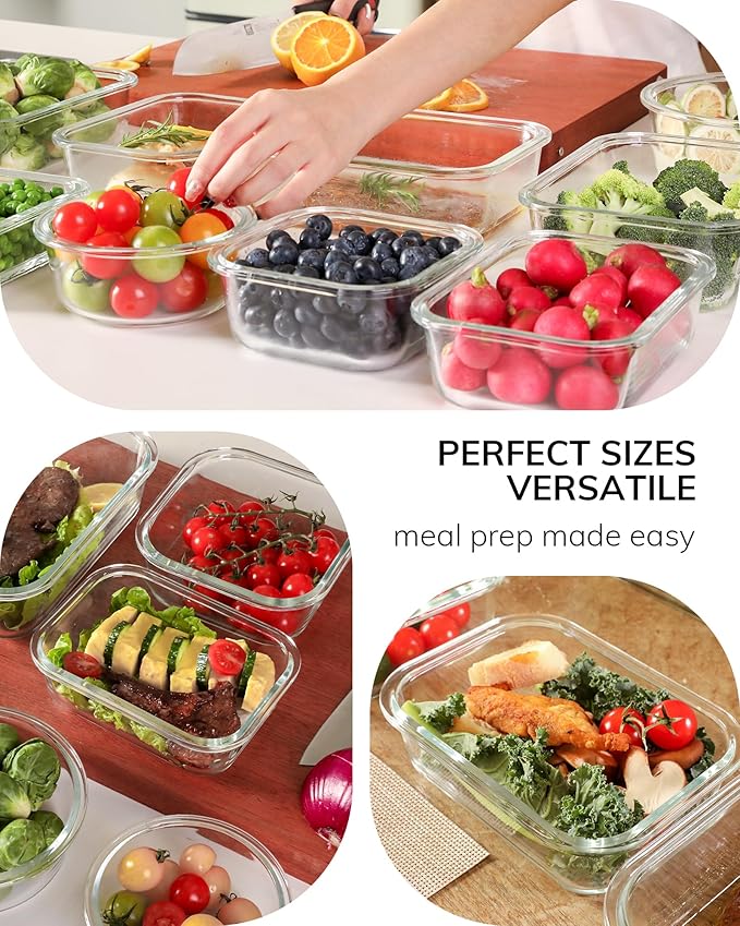 2-Pack Glass Food Storage Containers with Tempered Lids (21.3oz/2.7cup) - Airtight Snap Lock, Microwave & Oven Safe (-4℉~ 950°F), Freezer to Baking Dish, BPA-Free, Gift Box (Blue)