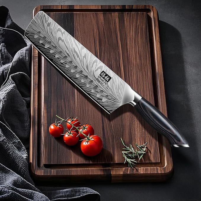 SHAN ZU Nakiri Knife in Powder Steel, Ultra Sharp 7 Inch Vegetable Kitchen Knife, High Carbon Japanese Chopping Knives, Multipurpose Chef Knives for Meat with Ergonomic Pakkawood Handle