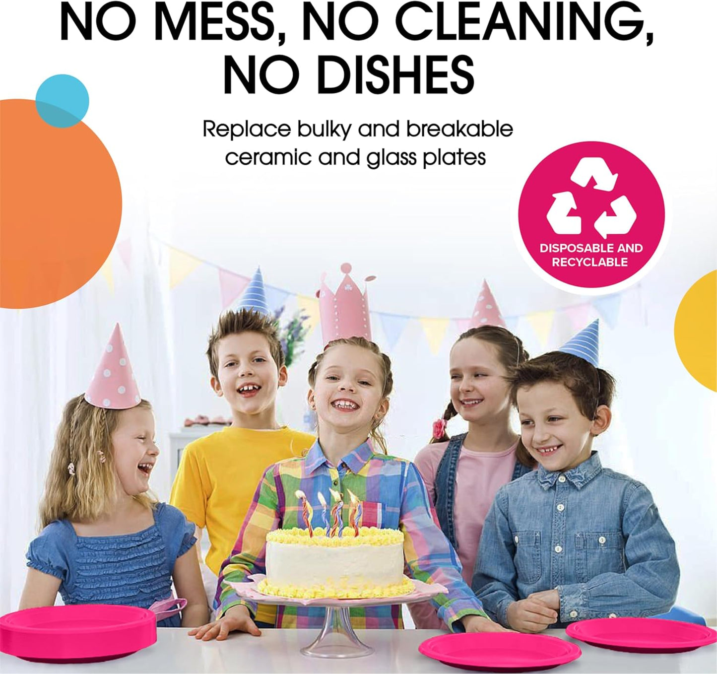 Exquisite Party Solids Hot Pink Plastic Plates For Party Supplies 10" Hot Pink Disposable Plates Heavy Duty 50 Pcs Plastic Dinnerware Sets Heavy Duty 350 GSM Disposable Dinnerware Set