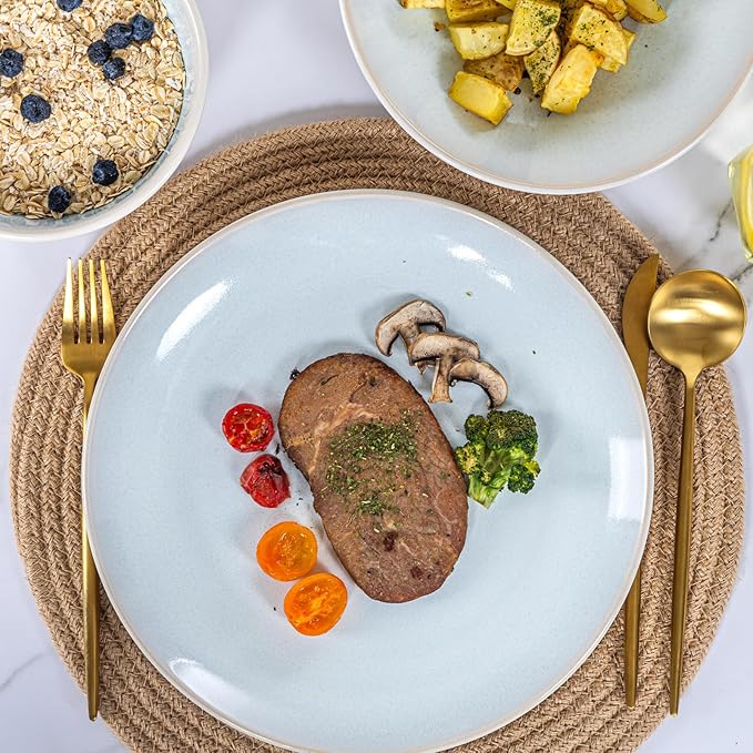 Plates and Bowls Sets for 4 - CJDC-QUELO 12-Piece Stoneware Dinnerware Sets, Ceramic Dishware Set for Kitchen Use and Formal Dining, Chip and Scratch Resistant Microwave Dishwasher Safe, Off White