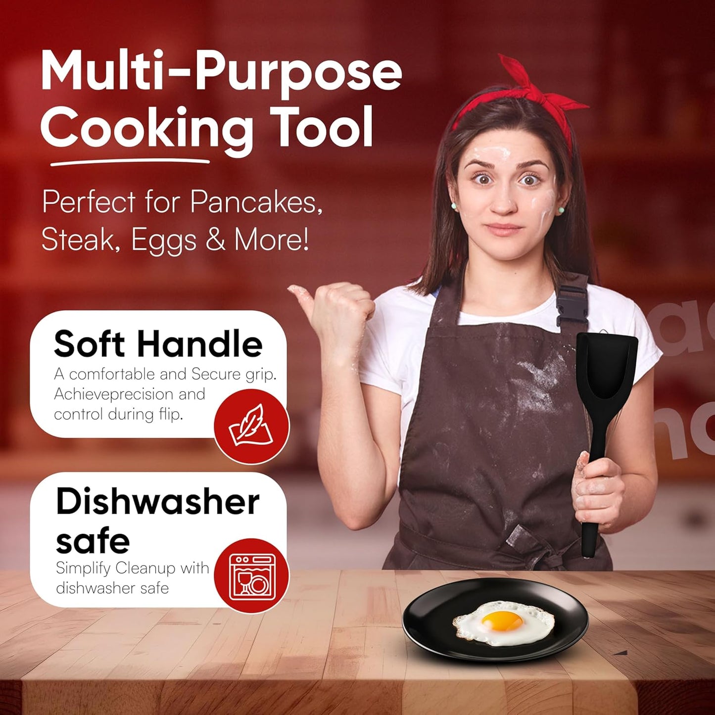 Egg Flipper Spatula Tongs (Set of 2) – Non-Stick 2-in-1 Grip & Flip Kitchen Tongs for Pancakes, Fish, Eggs, and More – Heat Resistant Cooking Tool (Black)