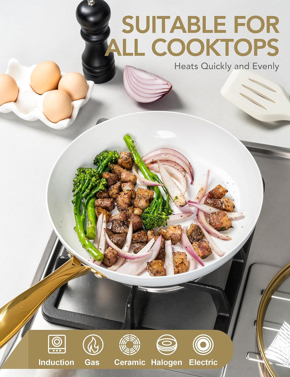 MICHELANGELO Large Frying Pan with Lid, 14 Inch Ceramic Skillet with Non-Toxic Coating, Non Stick Fry Pan with Ergonomic Handle, Induction Compatible