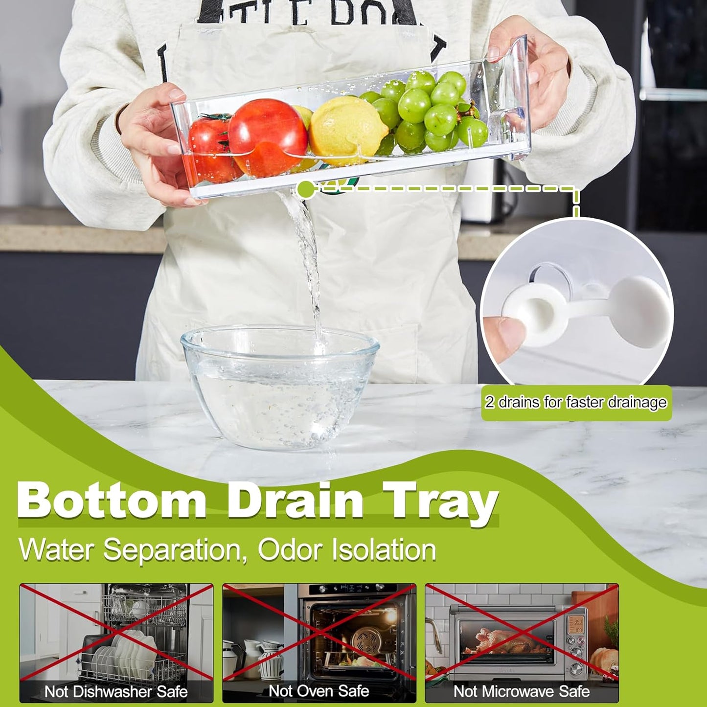 6-Pack Fridge Drawer Organizer, Pull-out Stackable Refrigerator Organizers and Storage, Clear Fruit Storage Containers Bins with Drain Tray for Kitchen Cabinet, Pantry Organization