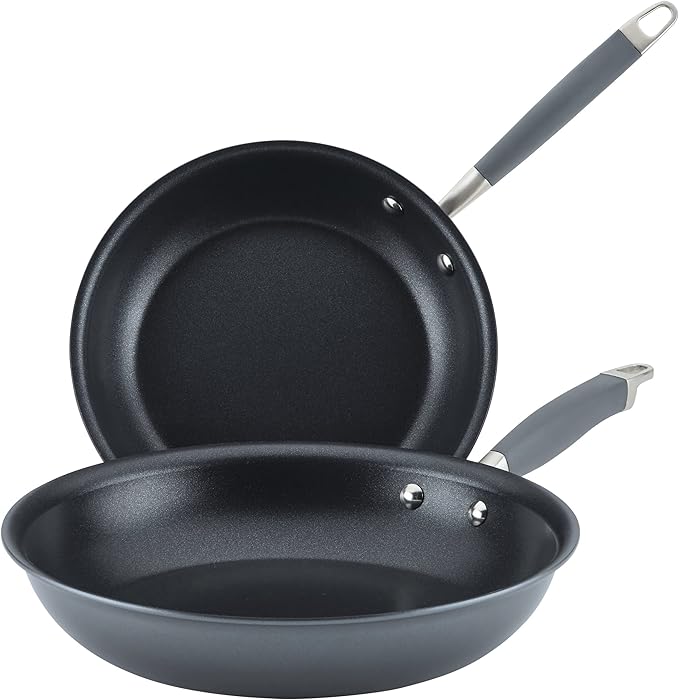 Anolon Advanced Home Hard-Anodized Nonstick Skillets (2 Piece Set- 10.25-Inch & 12.75-Inch, Moonstone)