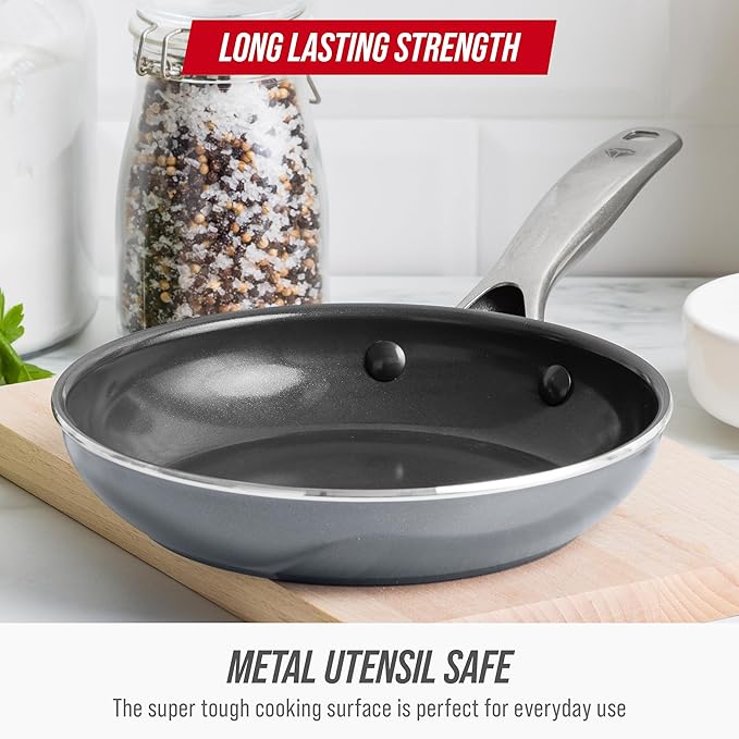 Blue Diamond 8" Nonstick Frying Pan Skillet, Ceramic Diamond Infused PFAS-Free, Dishwasher & Oven Safe, Stay Cool Handle, Durable Non Toxic Metal Utensil Safe, Egg & Omelet Pan, Gray