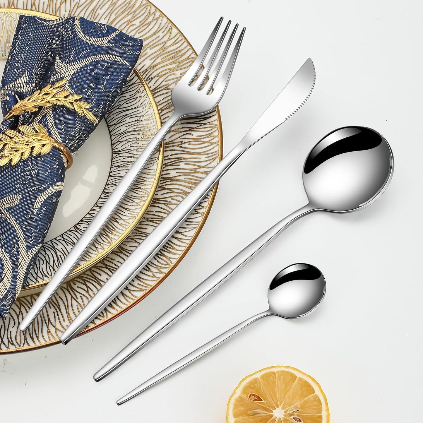 24 Pcs Silverware Set for 6,Stainless Steel Cutlery Flatware Set, Durable Eating Utensils Set Included Knives Spoons and Forks Set,Mirror Polished Tableware For Home,Restaurant,Dishwasher Safe