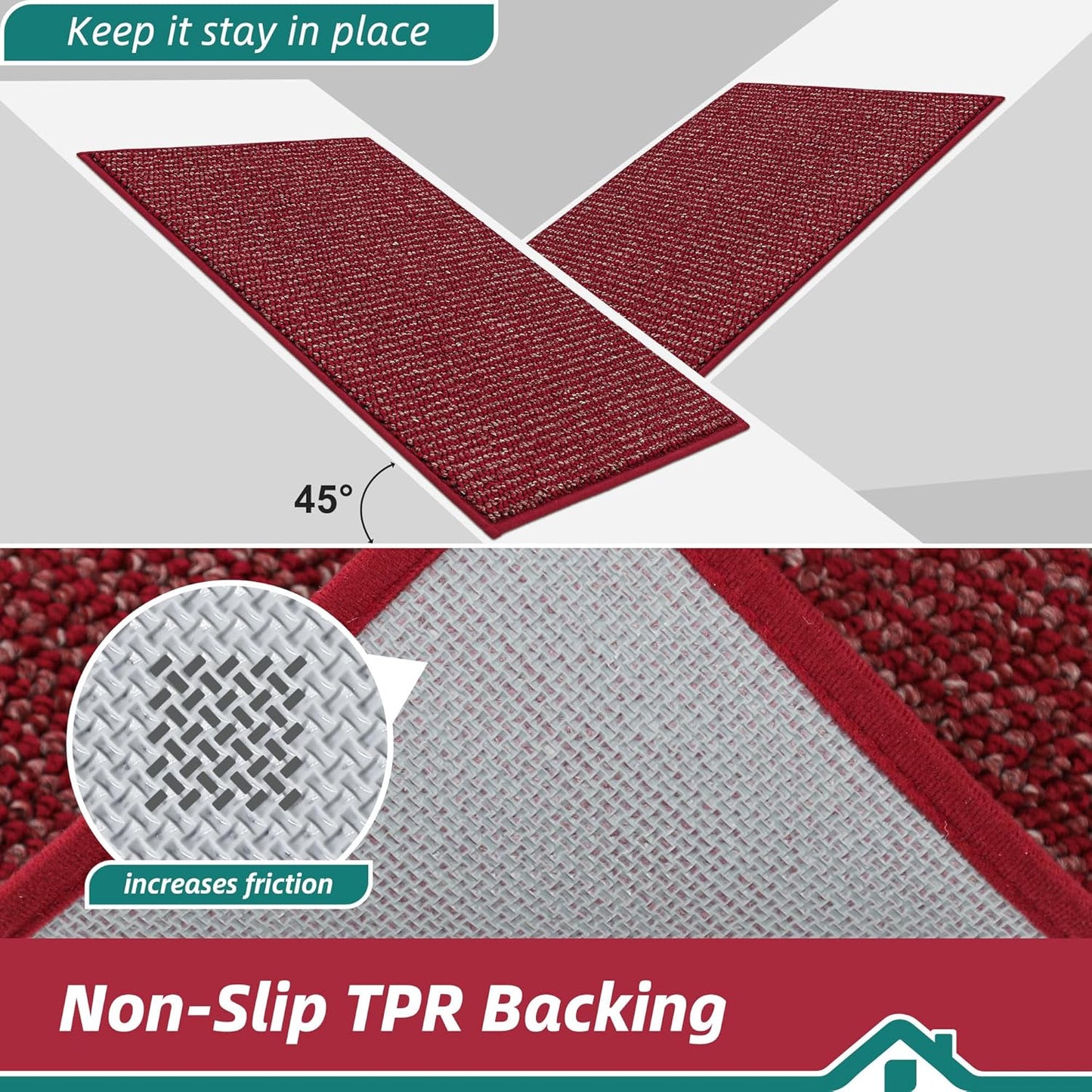 BEQHAUSE Dirt Trapper Door Mat 24" x 60", Non-Slip Washable Doormats Entrance Mat, Dirt Resistant and Absorbent Welcome Mat, Low Profile Floor Mats for Front Back Door and Entryway, Red