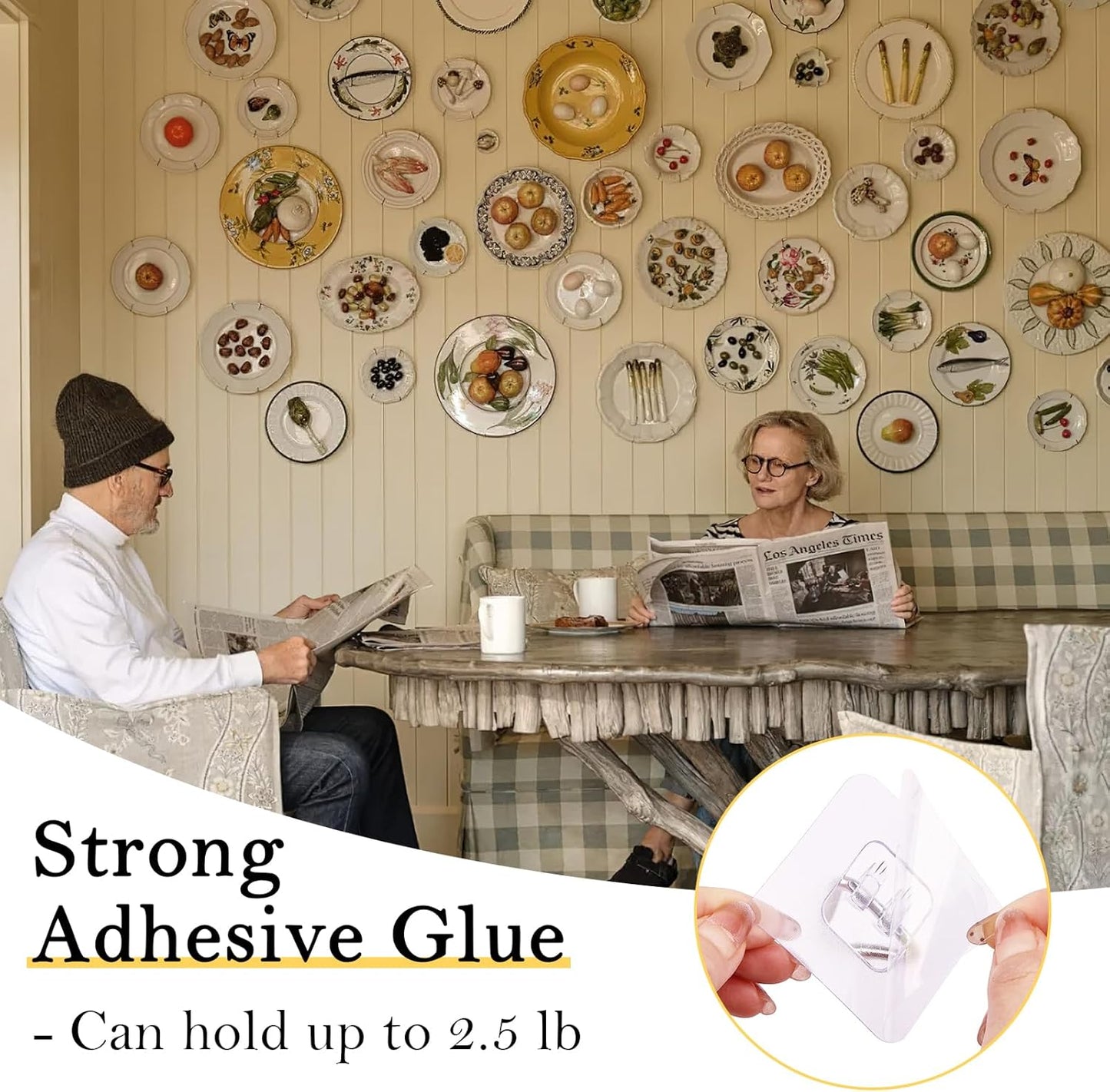 18 Pack Invisible Plate Hangers for The Wall, Vertical Adhesive Wall Plate Hangers for Display, Art, Pictures, Decorative, 2.25 Inch