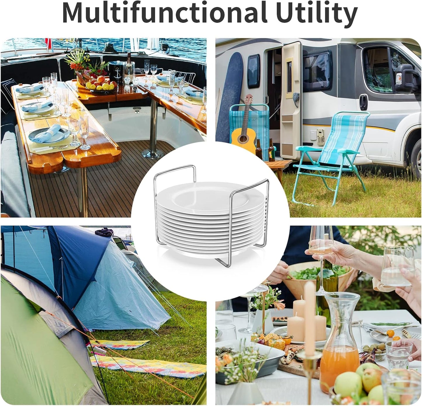 Wisuce Dish Racks for Kitchen Countertop Organizer - Bamboo Plate Holder Adjustable Size | Stainless Steel 304 Portable Handle for Kitchen Drawer Countertop Cupboard Shelf