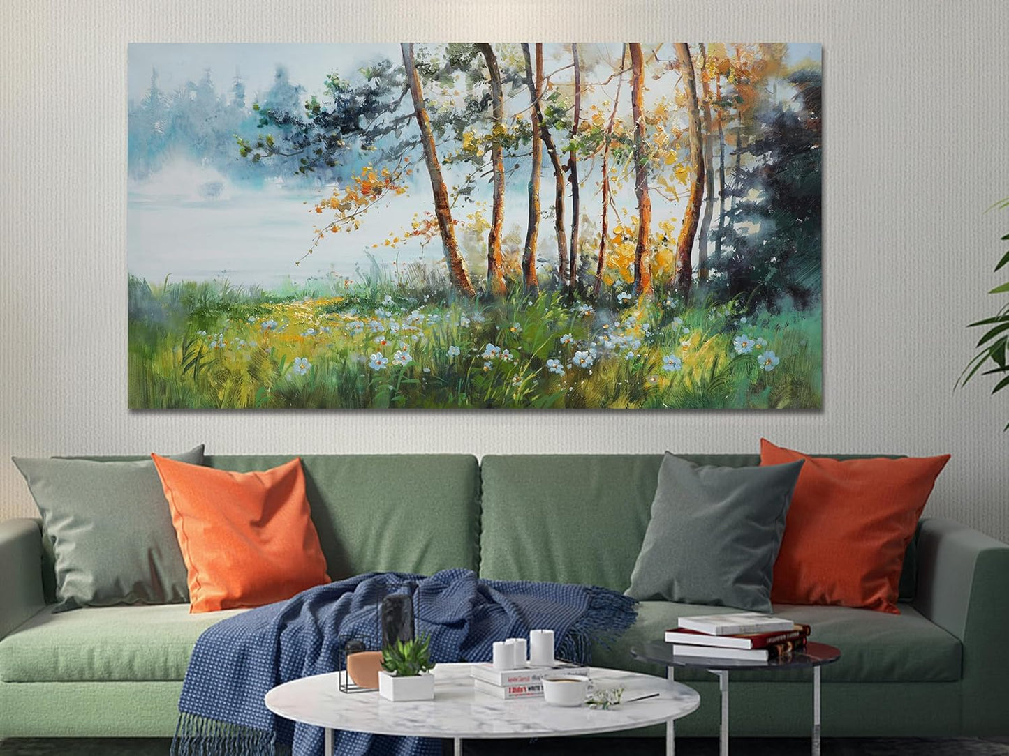 Ardemy Tree Canvas Wall Art Green Forest Pictures Wall Decor Living Room Landscape Textured Nature Paintings Artwork Bedroom Dining Room Kitchen Home Office, 58"x29"