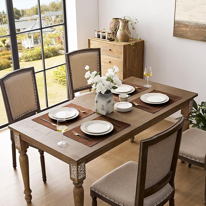 Romanstile Cloth Placemats Set of 8-12 x 18 Inch, Heat Resistant Double Layered Thickened Burlap Place Mats, Washable Linen Farmhouse Table Mats for Kitchen/Dining/Party/Outdoor, Dark Brown