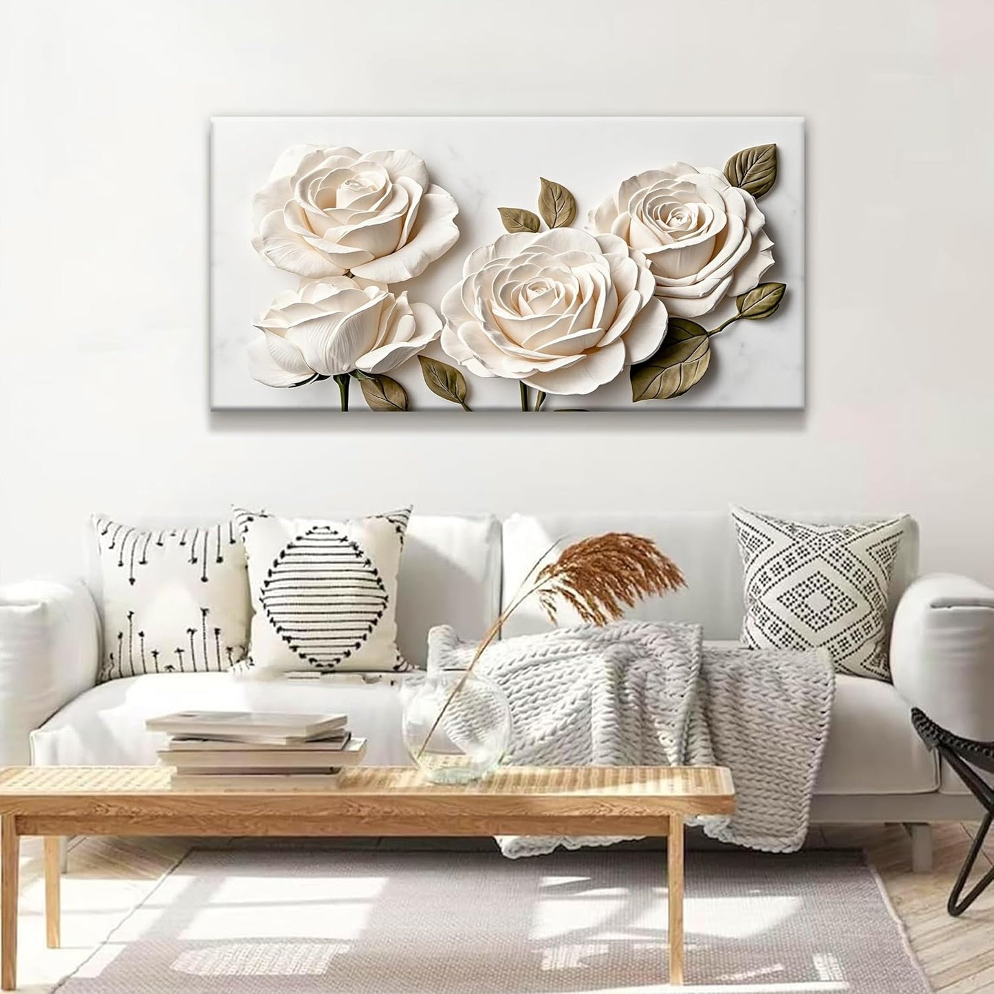 Suconvng Canvas Art Wall Decor Modern Minimalist Home Wall Decor Flower Paintings White Wall Art Prints Floral Wall Art Pictures For Bedroom Kitchen Office 20"×40"