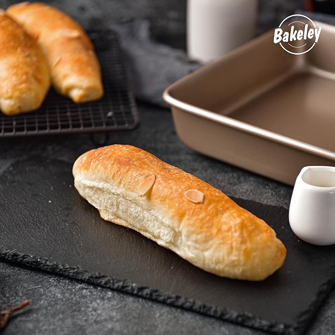 9x9 Baking Pan, 9 inch Brownie Pan, 9'' Square Cake Pan, Nonstick Carbon Steel, Shallow Dish Bakeware for Oven Baking (Champagne Gold)